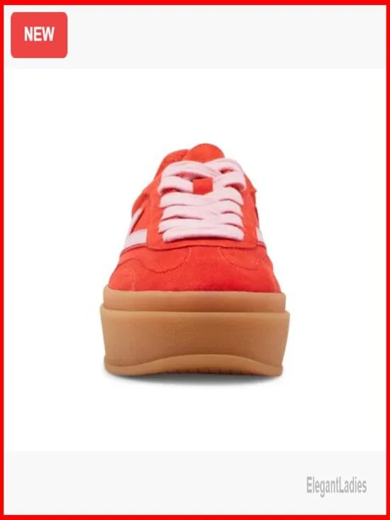Women's Platform Sneakers with 2.5 Inch Heel, Fabric Upper, Lace-Up Closure - Picture 2 of 7